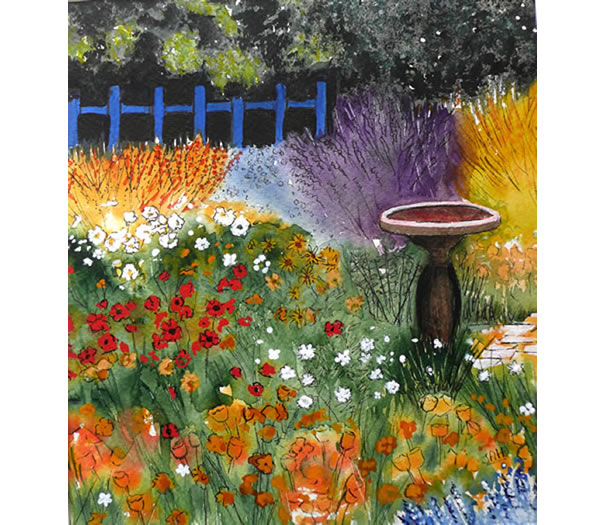 Flower Garden with bird Bath